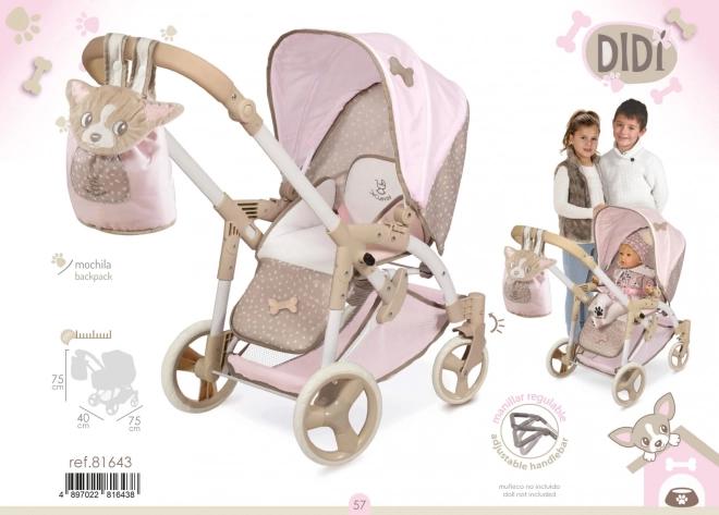 DeCuevas 81643 Składany wózek dla lalek 3 w 1 z przenośną torbą DIDI 2021 - 75 cm