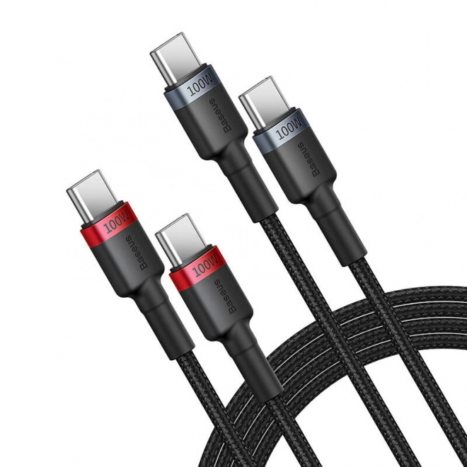 Kabel Baseus Cafule USB-C na USB-C 100W,2m, 2ks (czerwono-czarny, szaro-czarny).