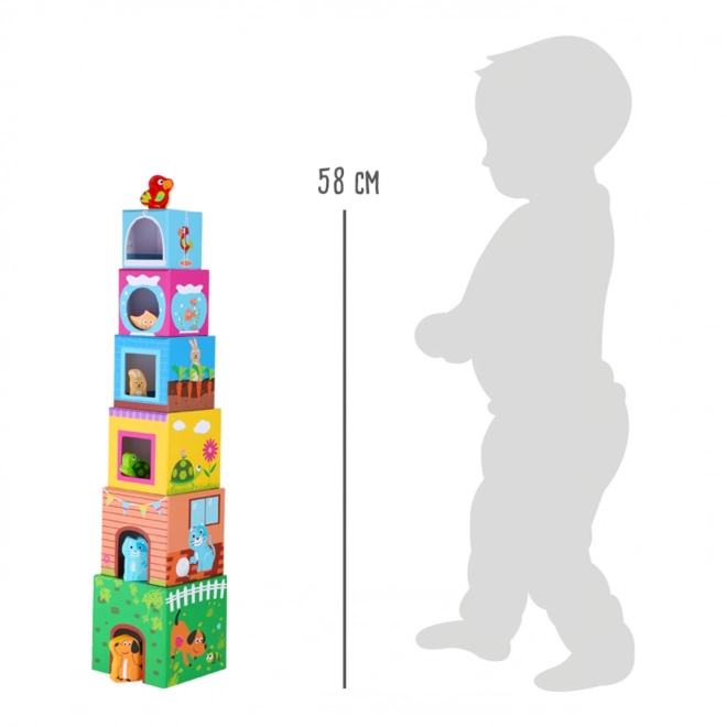 Small Foot Wieża z klocków z drewnianymi zwierzątkami
