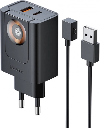 McDodo 30W ładowarka 2w1 USB‑C + USB‑A z szybkim ładowaniem Apple Watch, czarna