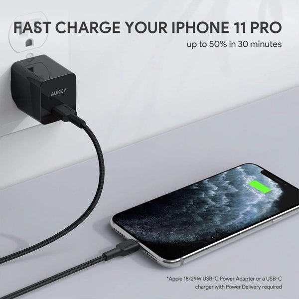 Nylonowy kabel Lightning-USB C czarny 2m