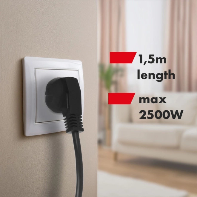 Listwa zasilająca 1,5 m 250VAC/10A MCE509 B 2500 Q, IP20, 6 gniazdek, prąd znamionowy 10 A, czarna
