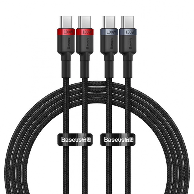Kabel Baseus Cafule USB-C na USB-C 100W,2m, 2ks (czerwono-czarny, szaro-czarny).