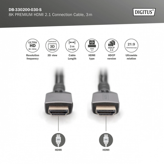 Kabel HDMI 2.1 Ultra HighSpeed 8K UHD 3m czarny