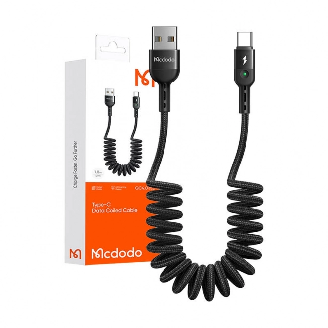 Sprężynowy kabel USB do USB-C Mcdodo Omega CA-6420 1,8 m (czarny)