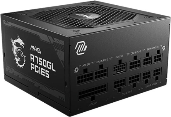 MSI MAG A750GL PCIe 5 750 W 80 Plus Gold w pełni modularne źródło zasilania