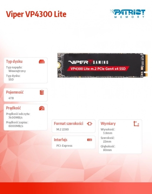 Dysk SSD 4TB Viper VP4300 Lite z wsparciem dla gier PS5