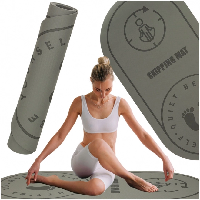 Podkładka fitness do ćwiczeń jogi i skoków, szara, 125x61,5x0,6 cm