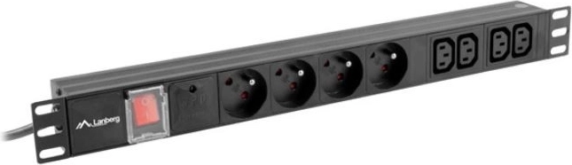Listwa zasilająca rackowa PDU 1U, 4x gniazdo 230 V (FR), 4x IEC C13, wejście IEC C14, 2 m, czarna