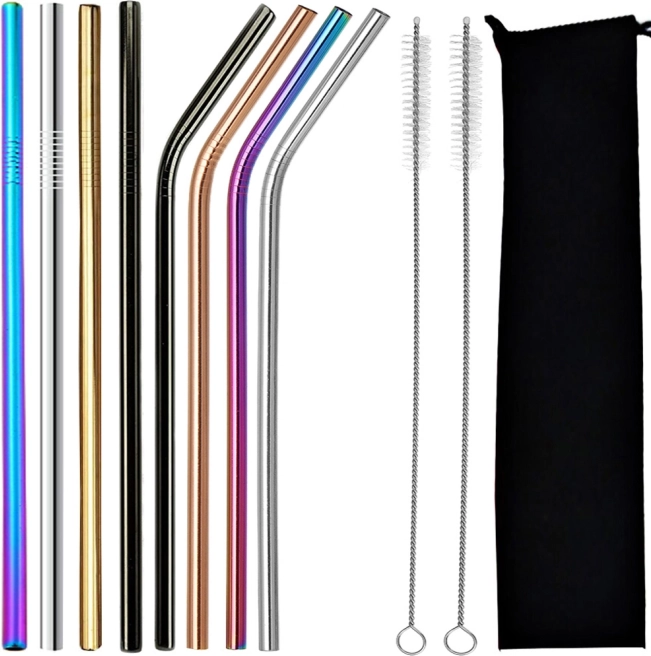 Zestaw metalowych słomek eko czyściki 8 szt.