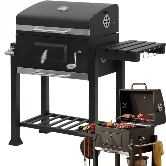 Ogrodowy Grill na Węgiel Drzewny z Dwoma Rusztami i Termometrem