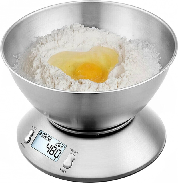 Cyfrowa waga kuchenna z miską ze stali nierdzewnej 5 kg, wyświetlacz LCD