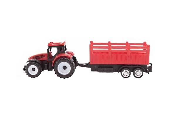 Traktor z przyczepą plastikowy 21cm na wolny bieg 2 kolory w pudełku 23x9x6cm