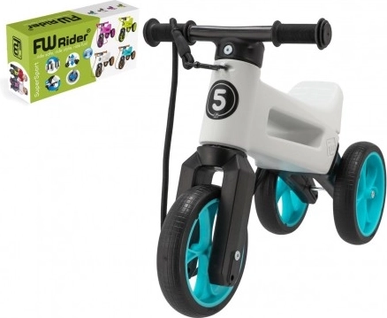 Biegówka Funny Wheels Rider SuperSport 2w1 z paskiem – Biało‑turkusowy