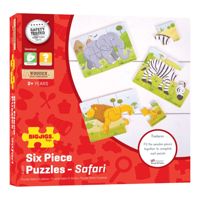 Trzy oddzielne puzzle ze zwierzętami Safari