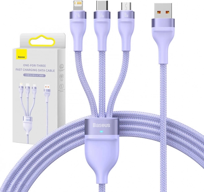 Kabel USB 3w1 Baseus Flash II do szybkiego ładowania, 66 W, 1,2 m, fioletowy