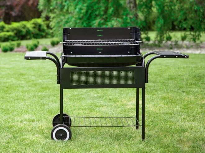 Grill ogrodowy, metalowe półki, regulowany ruszt, kółka