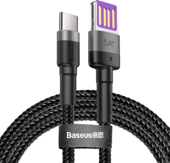 Baseus Cafule kabel USB‑C 1 m, 5 A, Huawei SuperCharge i QC 3.0 (czarno‑szary)
