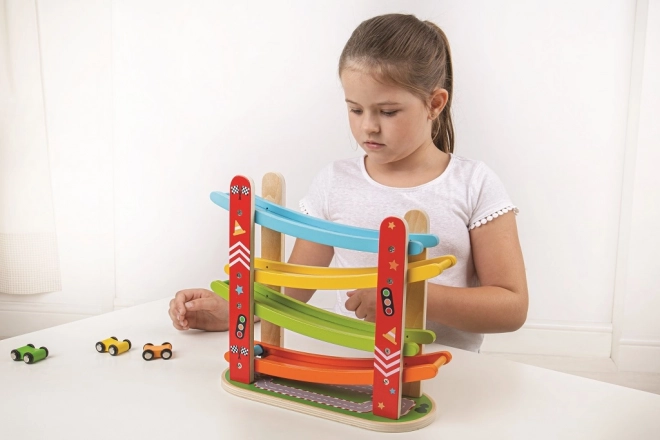 Drewniany tor wyścigowy dla samochodów od Bigjigs Toys