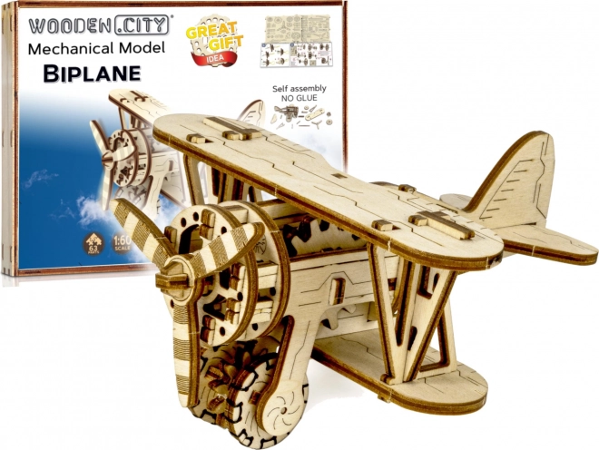 Drewniane puzzle 3D dwupłatowiec