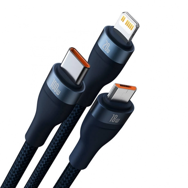 Kabel Baseus do szybkiego ładowania z 3 złączami: USB-C, Lightning i Micro USB, 100W