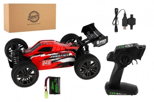 Samochód RC Buggy Bonzai Jubatus terenowy 30cm plastik 2,4GHz na baterie + 2x dodatkowy pakiet w pudełku 40x14x21 – Czerwony