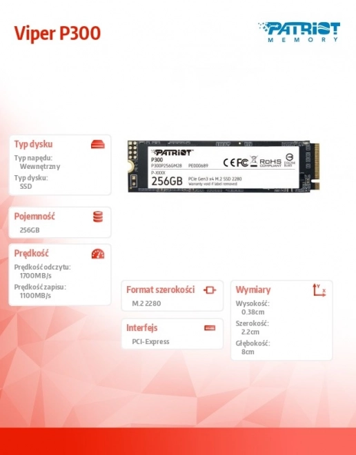 Dysk SSD P300 256GB M.2 PCIe