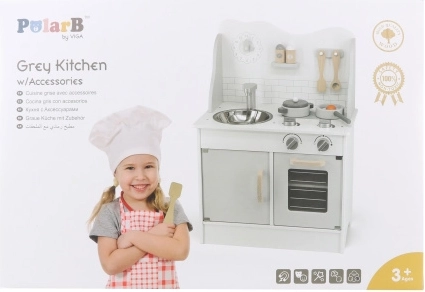 drewniana dziecięca kuchnia z akcesoriami POLARB eco grey