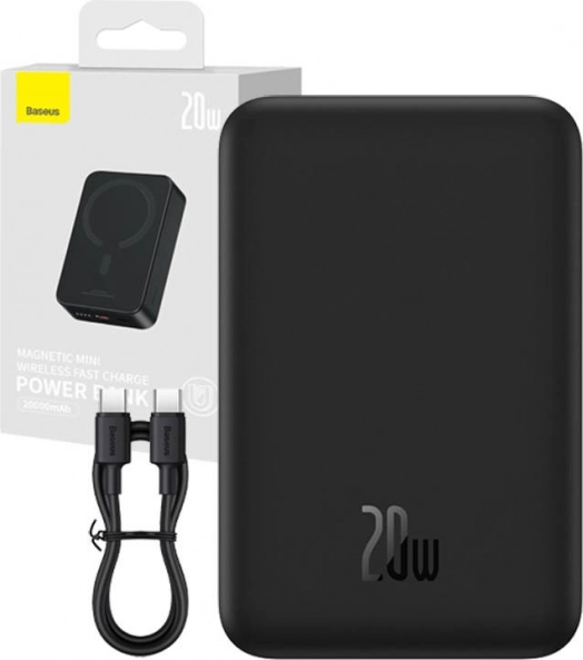 Powerbank Baseus Magnetic Mini 20000 mAh z MagSafe i USB‑C 20 W (czarna)