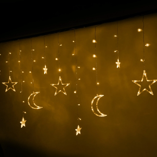 Zasłona LED ciepła biała z gwiazdami i księżycami - 2,5 m, 138 LED