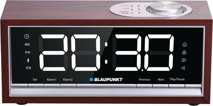 Radiobudzik FM PLL z Bluetooth i drewnianym wykończeniem