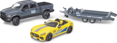 Bruder terenowy pick-up RAM z przyczepą, samochodem sportowym i figurką