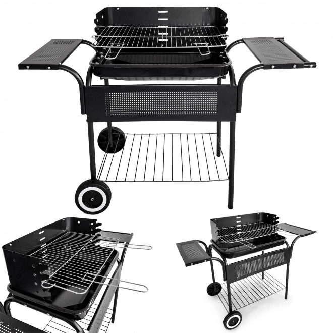 Grill ogrodowy, metalowe półki, regulowany ruszt, kółka