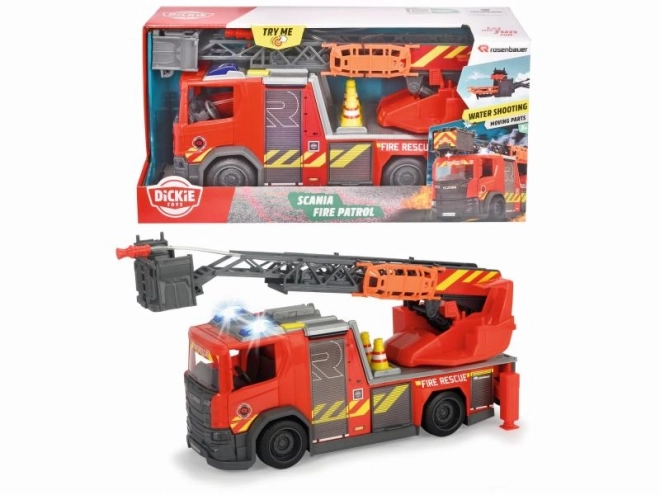 Wóz strażacki SCANIA Rosenbauer 35 cm ze światłami, dźwiękami i działkiem wodnym