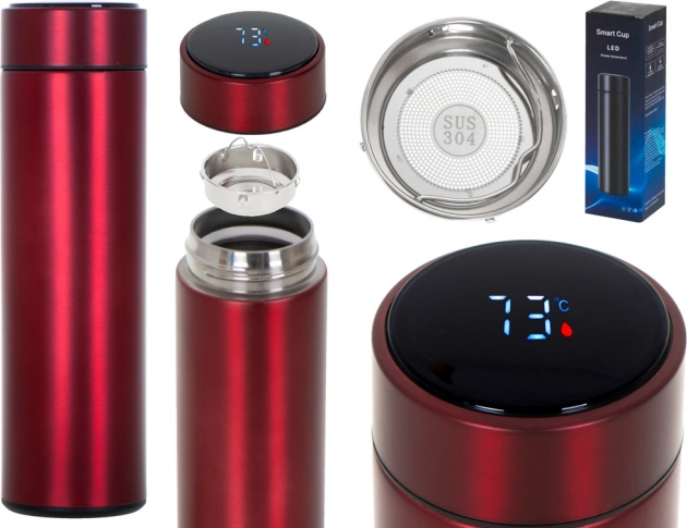 Kubek termiczny ze smart LED wyświetlaczem 500 ml – Bordowy