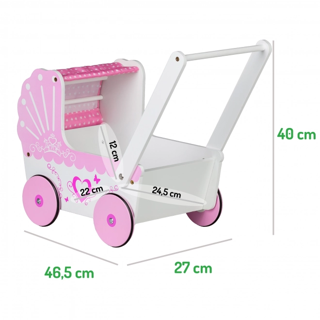 EcoToys Drewniany wózek dla lalek Pink Heart