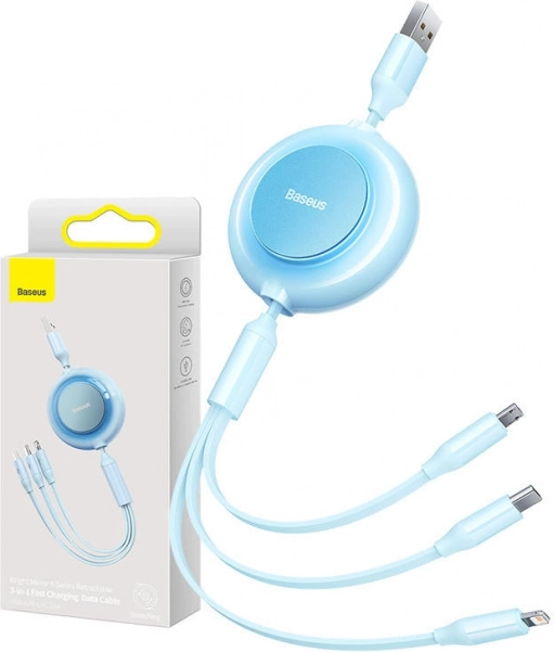 Baseus Bright Mirror 2 kabel USB 3 w 1 do micro USB / USB‑C / Lightning 3,5 A 1,1 m – Niebieski niebo