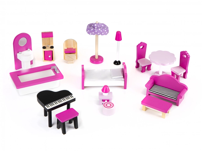 Drewniany domek dla lalek z meblami od ECOTOYS
