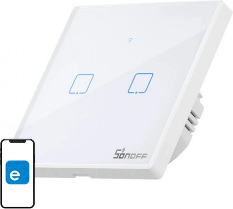 Inteligentny dotykowy włącznik światła Wi‑Fi + RF 433, 2‑kanałowy – Sonoff T2 EU TX