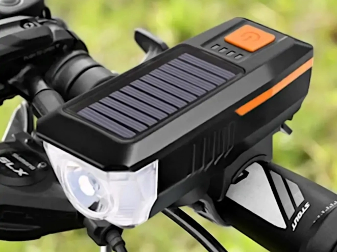 Przednie światło LED do roweru z ładowaniem solarnym i syreną