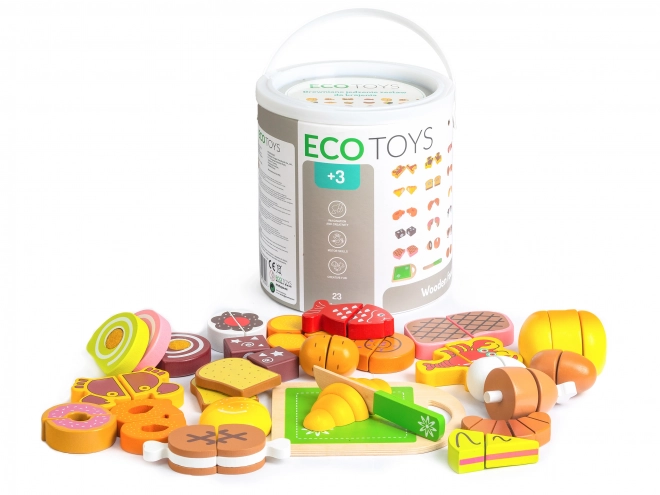 Drewniane produkty do krojenia 23 sztuki ECOTOYS
