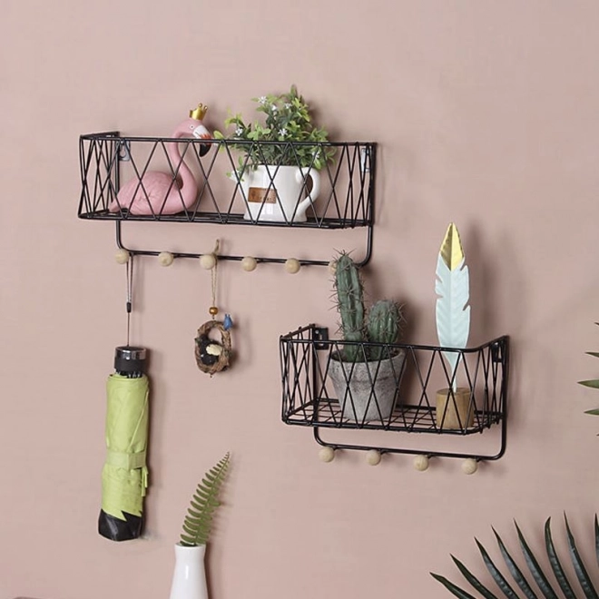 Wisząca półka z wieszakami, styl LOFT, czarna, 25,5 cm