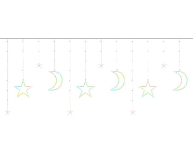 Kolorowa kurtyna LED z gwiazdkami i księżycami - 5 m, 138 LED