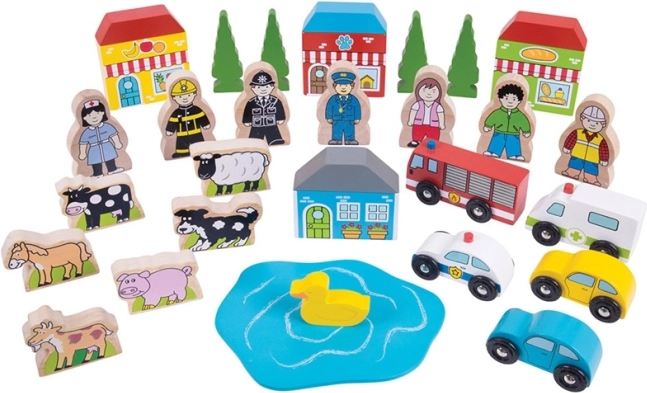 duży zestaw akcesoriów do drewnianych kolejek BIGJIGS RAIL