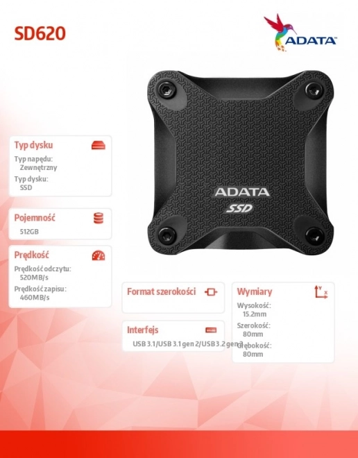 Zewnętrzny dysk SSD ADATA SD620 512GB