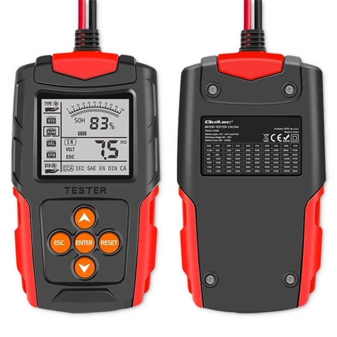 Cyfrowy tester baterii z wyświetlaczem LCD | 12V | 24V | 3Ah-200Ah