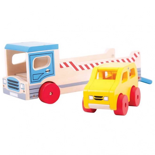 Bigjigs Toys Drewniany holownik z osobowym autem