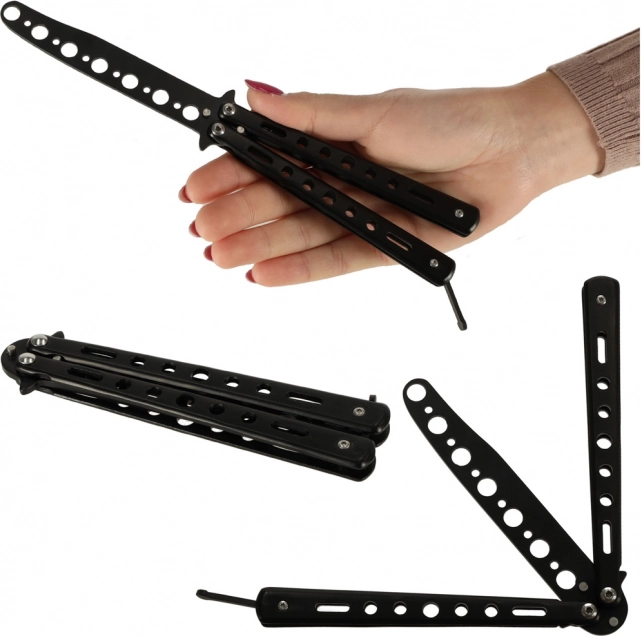 Treningowy motylek (balisong) – tępy nóż składany, czarny