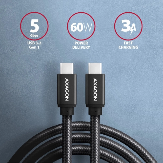 Kabel USB-C na USB-C 3m, Power Delivery 60W, elastyczny pleciony
