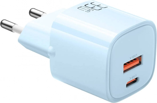 Niebieska ładowarka GaN 33 W z USB‑C i USB‑A